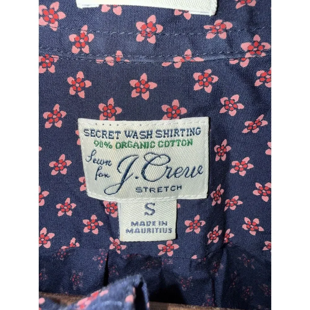 J.Crew Secret Wash Shirt Small Classic Fit Short Sleeve Navy Pink Floral Stretch